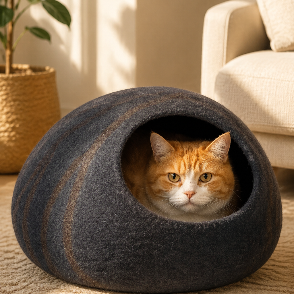 Cat Cave, Premium Handmade Felt Bed Enclosure with Merino Wool