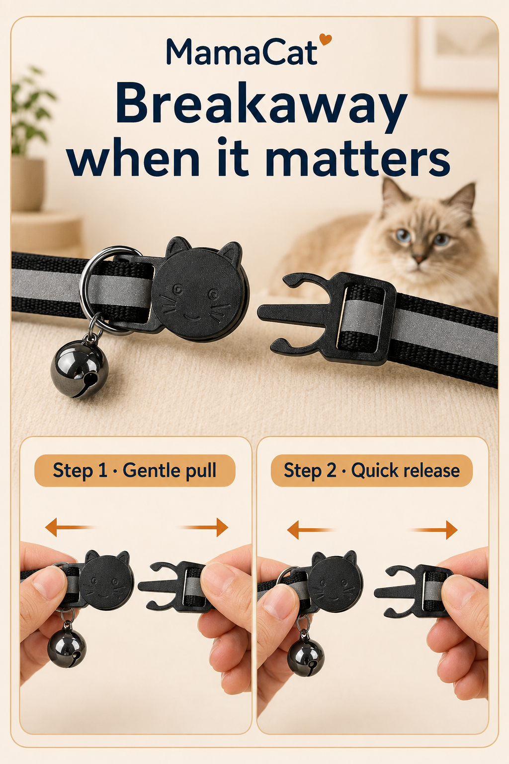 Breakaway AirTag Cat Collar, 2-Pack Reflective Collar with Bell