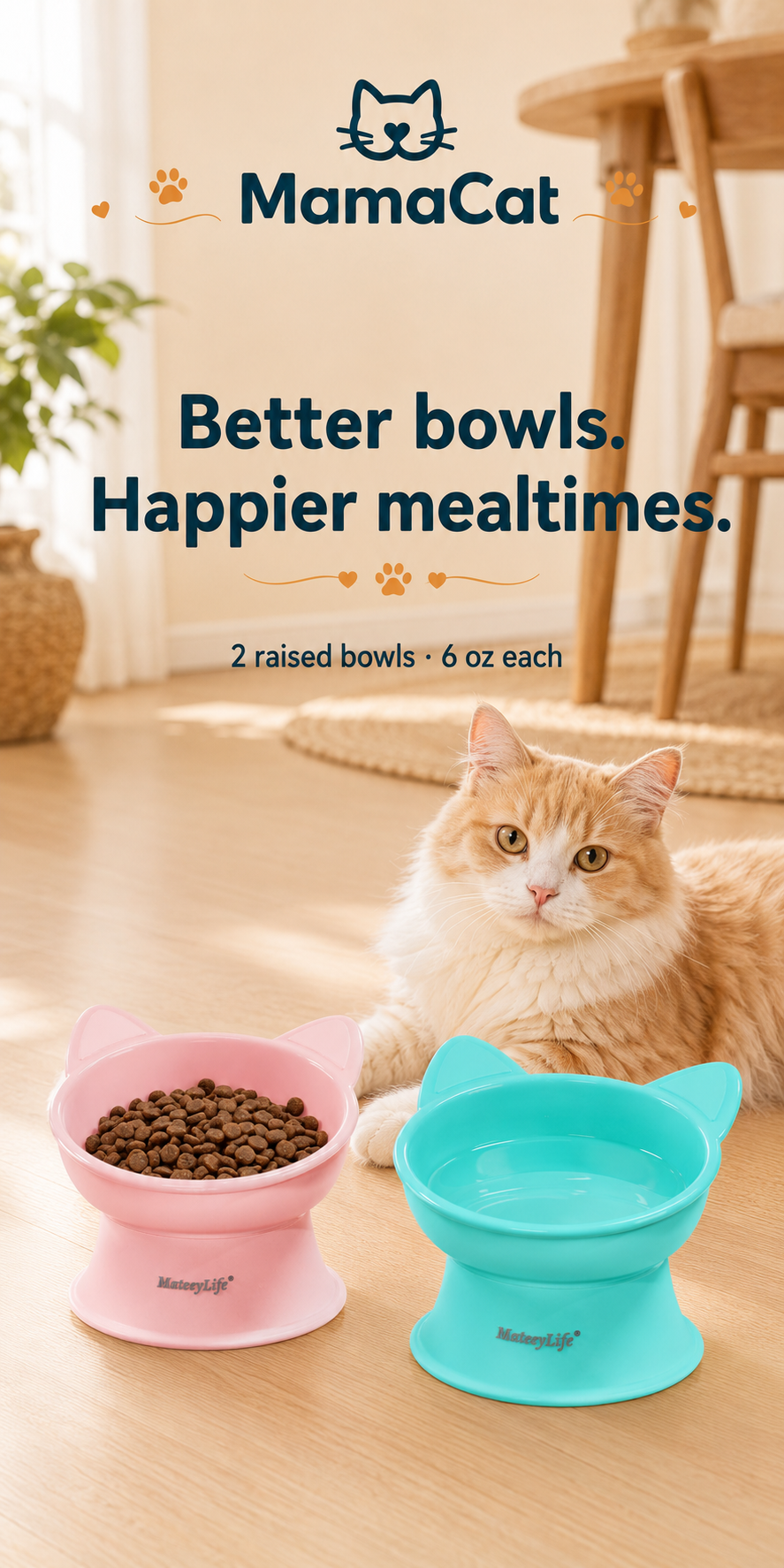 Elevated Cat Bowls, Raised Food & Water Set for Cats and Small Dogs