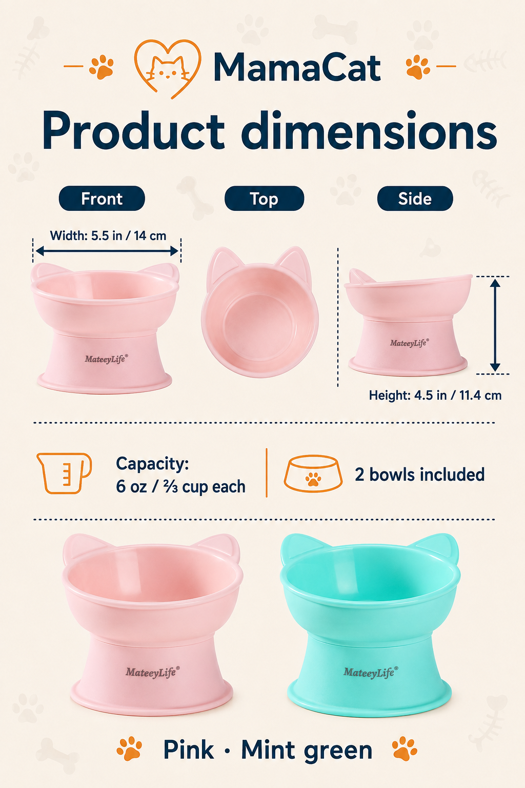 Elevated Cat Bowls, Raised Food & Water Set for Cats and Small Dogs