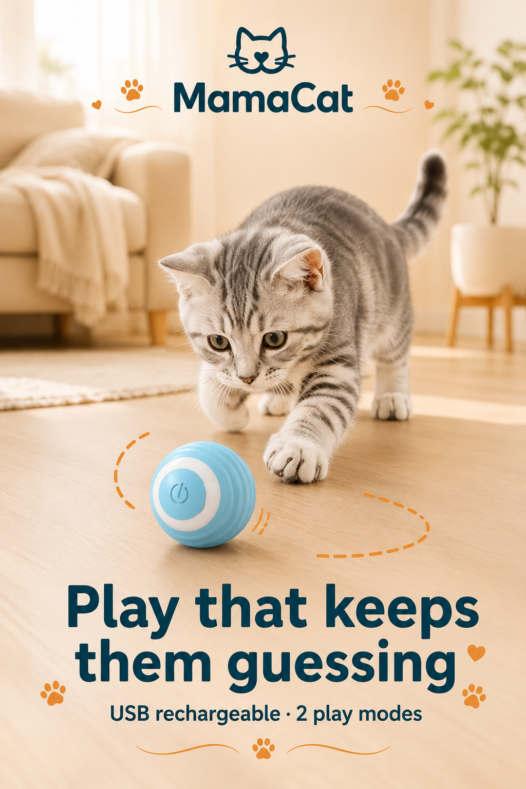 Interactive Cat Ball, USB Rechargeable Automatic Rolling Toy with Random Motion