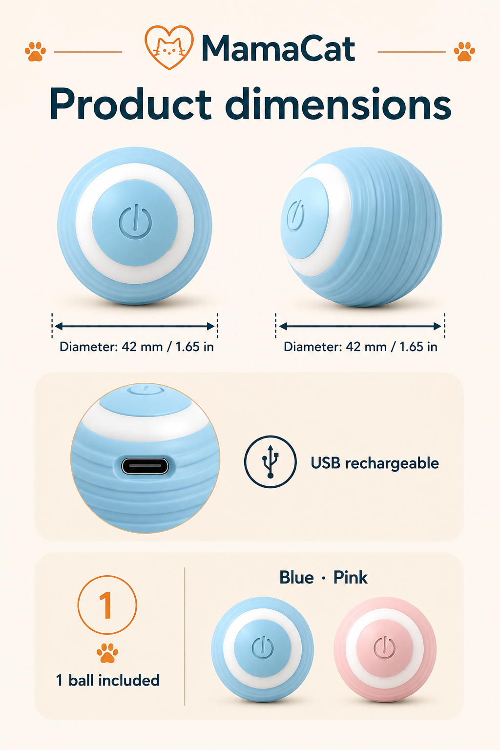 Interactive Cat Ball, USB Rechargeable Automatic Rolling Toy with Random Motion