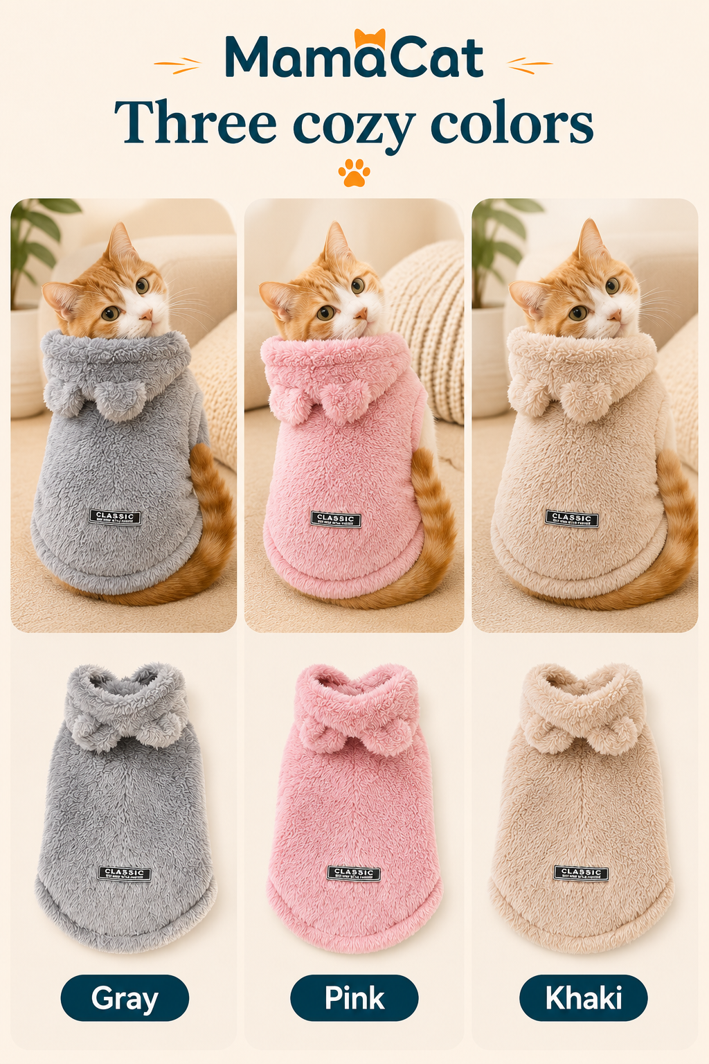 Winter Cat Sweater, Soft Fleece Hoodie Coat for Cats and Small Dogs
