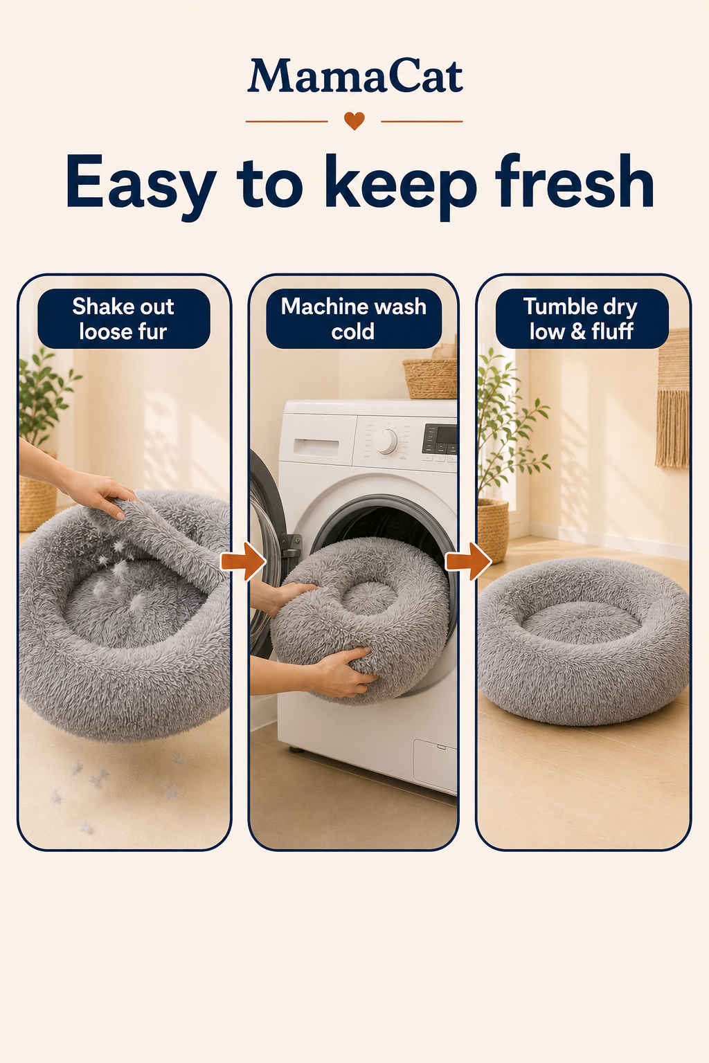 Round Cat Bed, Washable Orthopedic Fluffy Calming Pet Bed